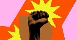 The black power salute set against bright yellow starbursts
