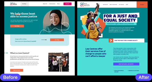 A side by side comparison of the old and new mock-ups for the LCN website